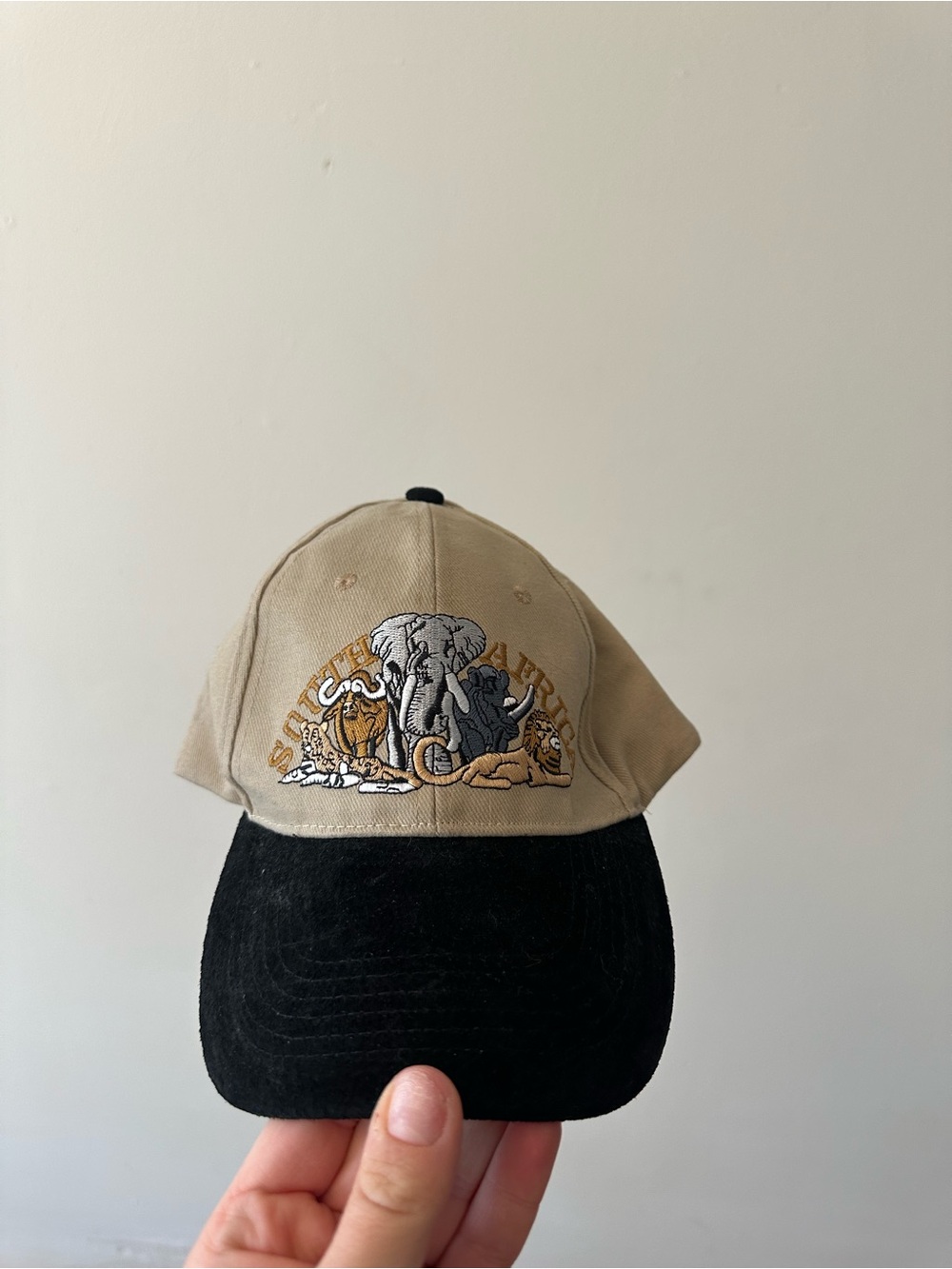 Embroidered South Africa Patch Two-Tone Baseball Cap - Khaki & Black